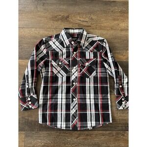 Gioberti‎ Boys Long Sleeve Western Pearl Snap Size 5 Black White Red